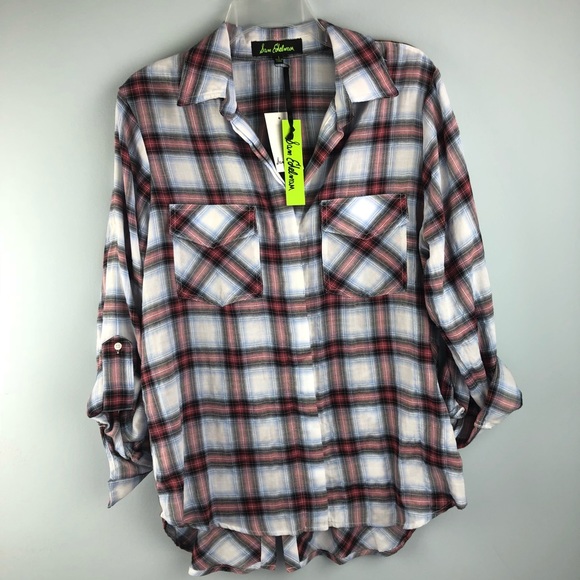 Sam Edelman Tops - NWT Sam Edelman Plaid Zippered Shoulder Top